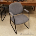 Grey Fabric Sleigh Guest Side Chair with Padded Arms